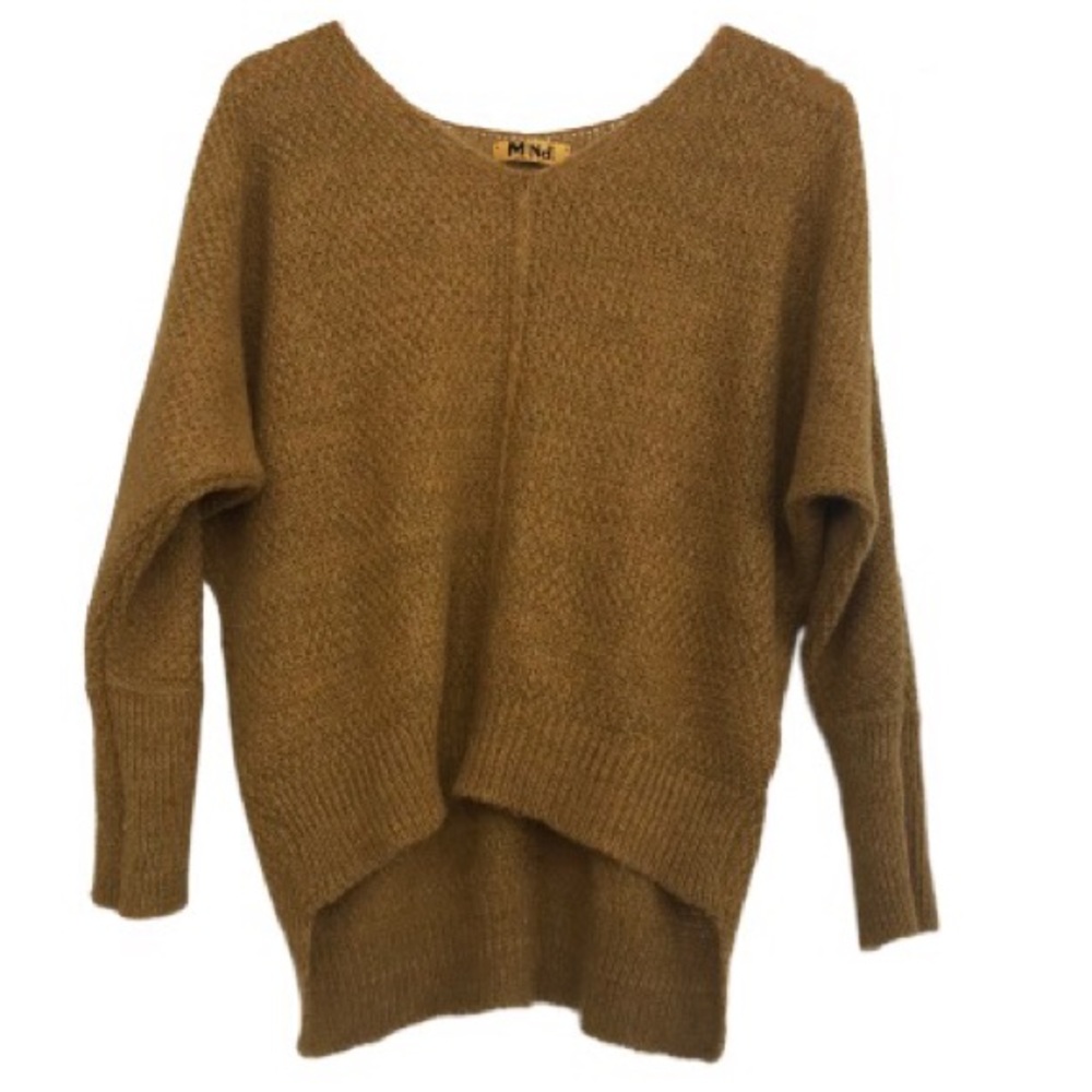 MIND Mohair & Wool High Low Gold V-Neck Sweater